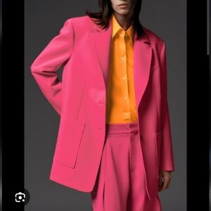 Zara Barbie Blogger Favorites Neon Hot Pink Oversized Blazer sz small